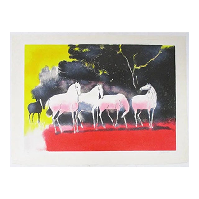 1960s Paul Guiramand Original Lithograph Chevaux Blancs Hand-Signed & Numbered For Sale