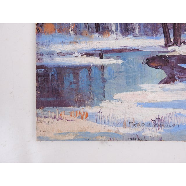 Vintage Impressionist Snowy Winter River Landscape Painting For Sale In Seattle - Image 6 of 8