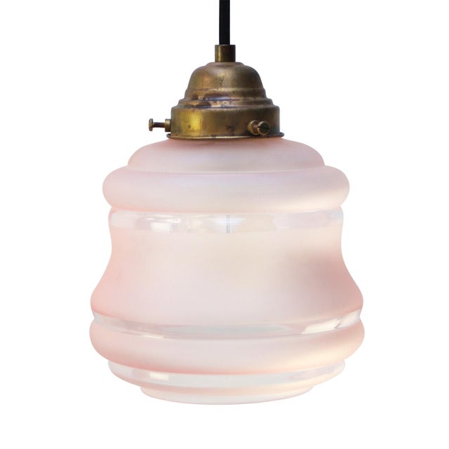 French Reeded Pink Coloured Glass Pendant Lamp For Sale - Image 6 of 6