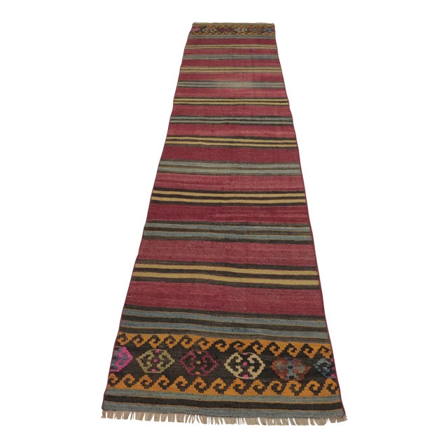 1950s Traditional Red Striped Kilim Rug For Sale