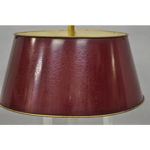 Late 20th Century Late 20th Century French Country Empire Brass Trumpet Arm Red Tole Shade Bouillotte Desk Lamp For Sale - Image 5 of 13