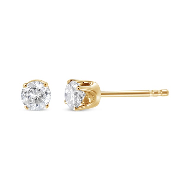 Contemporary 14K Yellow Gold 1/2 Cttw Round-Cut Diamond Solitaire Stud Earrings For Sale - Image 3 of 6