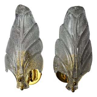 Frosted Leaf Wall Lights in Murano Glass, Italy, 1970, Set of 2 For Sale