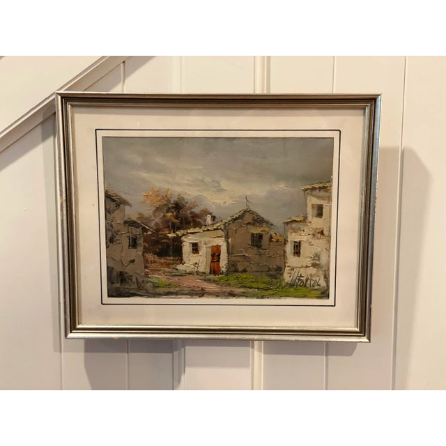 Pair of South American Oil Paintings of Houses Architecture With Silver Frames and Hand-Lined Mat Signed Fortes For Sale - Image 10 of 11
