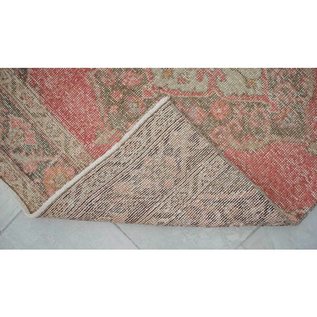 Distressed Oushak Runner Rug Faded Colors Low Pile Pink Hallway Decor - 2'9″x 12'3″ For Sale - Image 12 of 13