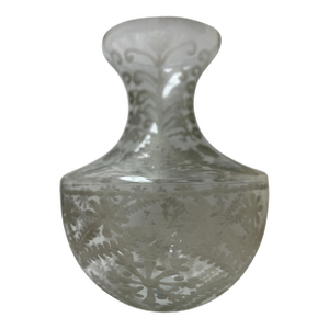 Large Vintage Etched Glass Vase With Floral Motif