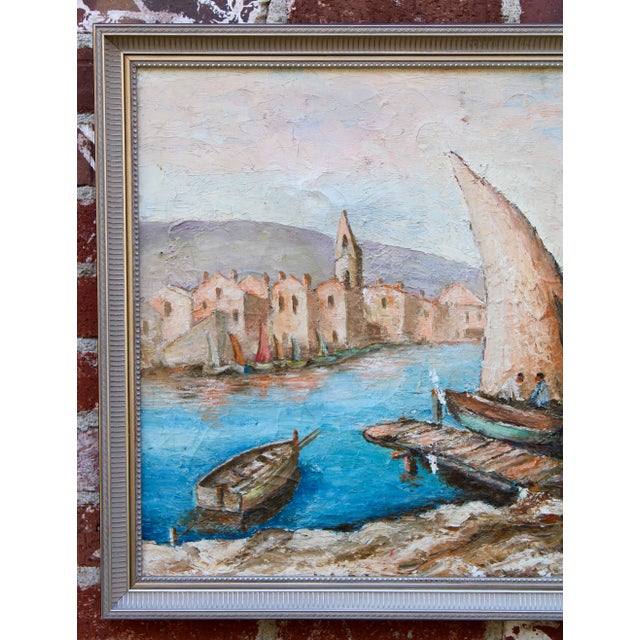 French Antique French Signed Original Sailboat Oil Painting For Sale - Image 3 of 13