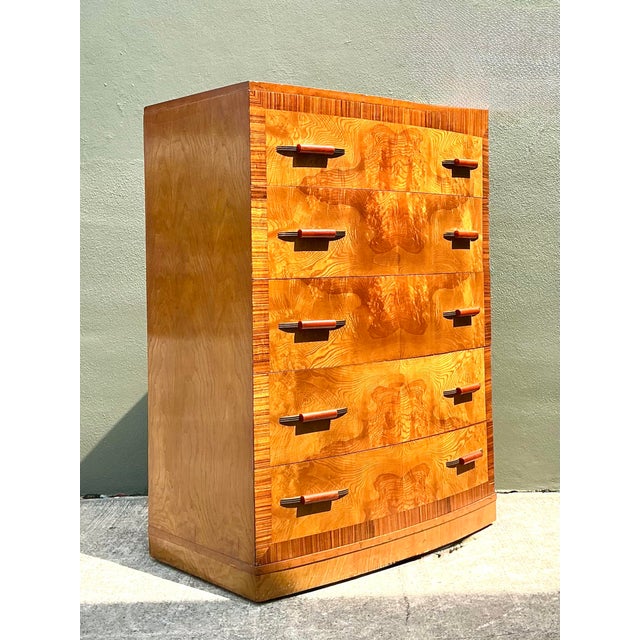 Early 20th Century Vintage Deco Burl Wood Stall Chest of Drawers For Sale - Image 5 of 12