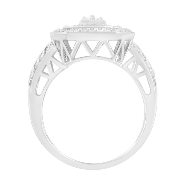 .925 Sterling Silver Round and Baguette Diamond Cathedral Ring, Size 7 For Sale - Image 4 of 7