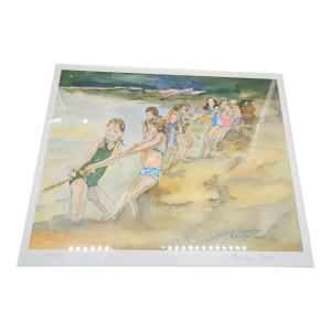 Summer Beach Tug-of-War Print, Carolyn Hirsch, Signed and Framed