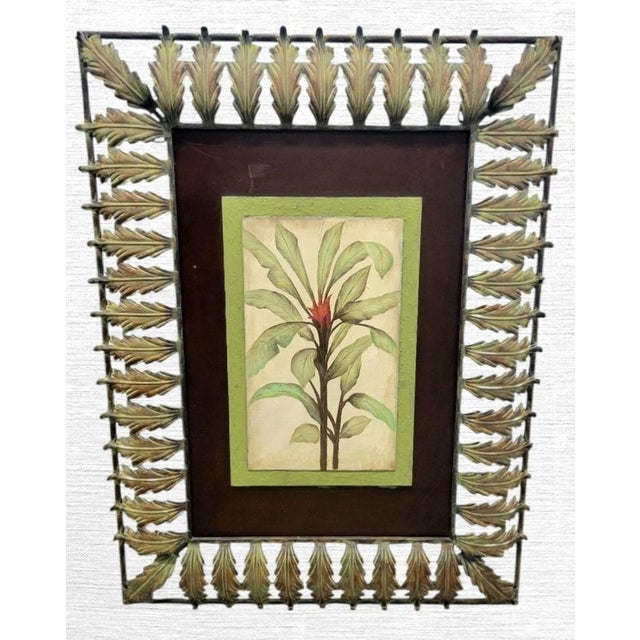 Traditional Oversized Vintage Hand Painted Palm Tree Metal Leaf Palm Beach Regency Wall Art- A Pair For Sale - Image 3 of 13