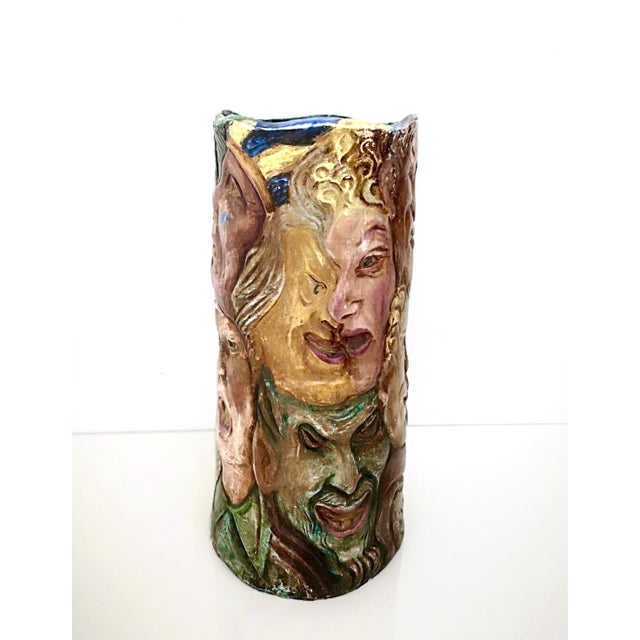 Modern Vintage Hand-Painted Vase with Faces attributed to Tullio Dalbisola, 1960s For Sale - Image 3 of 18