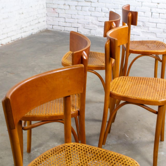 Mid to Late 20th Century Bauhaus Beech Bentwood Dining Chairs W/Cane Seats by Thonet Set of 5 For Sale - Image 9 of 18