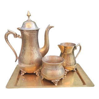 Antique Brass Tea Service from EPNS, 1890s, Set of 4 For Sale
