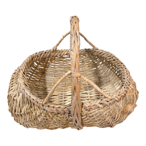 Large Vintage Handwoven Farmhouse Buttock Egg Basket or Harvest Basket. Great in Americana, Primitive & Cottage Core Decor. See Pics!