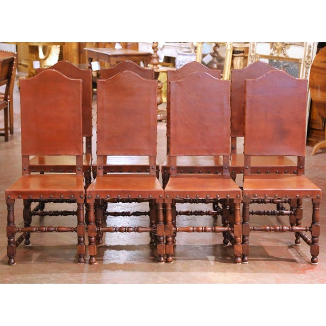 Spanish 19th Century Spanish Oak Dining Chairs With Leather, Set of 8 For Sale - Image 3 of 14