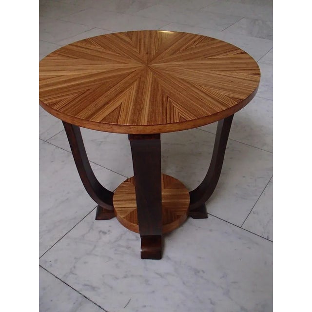 Wood Art Deco Round Mahogany and Zebrano Coffee Table, 1930s For Sale - Image 7 of 11