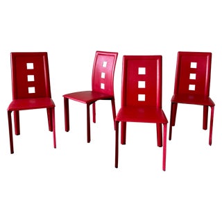 1990s Set of 4 Post Modern Red Wrapped Dining Chairs For Sale