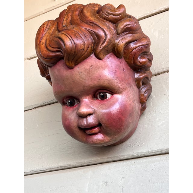 Italian Baroque Style Ceramic Handpainted Wall Hanging Cherub Putti Face For Sale - Image 9 of 16