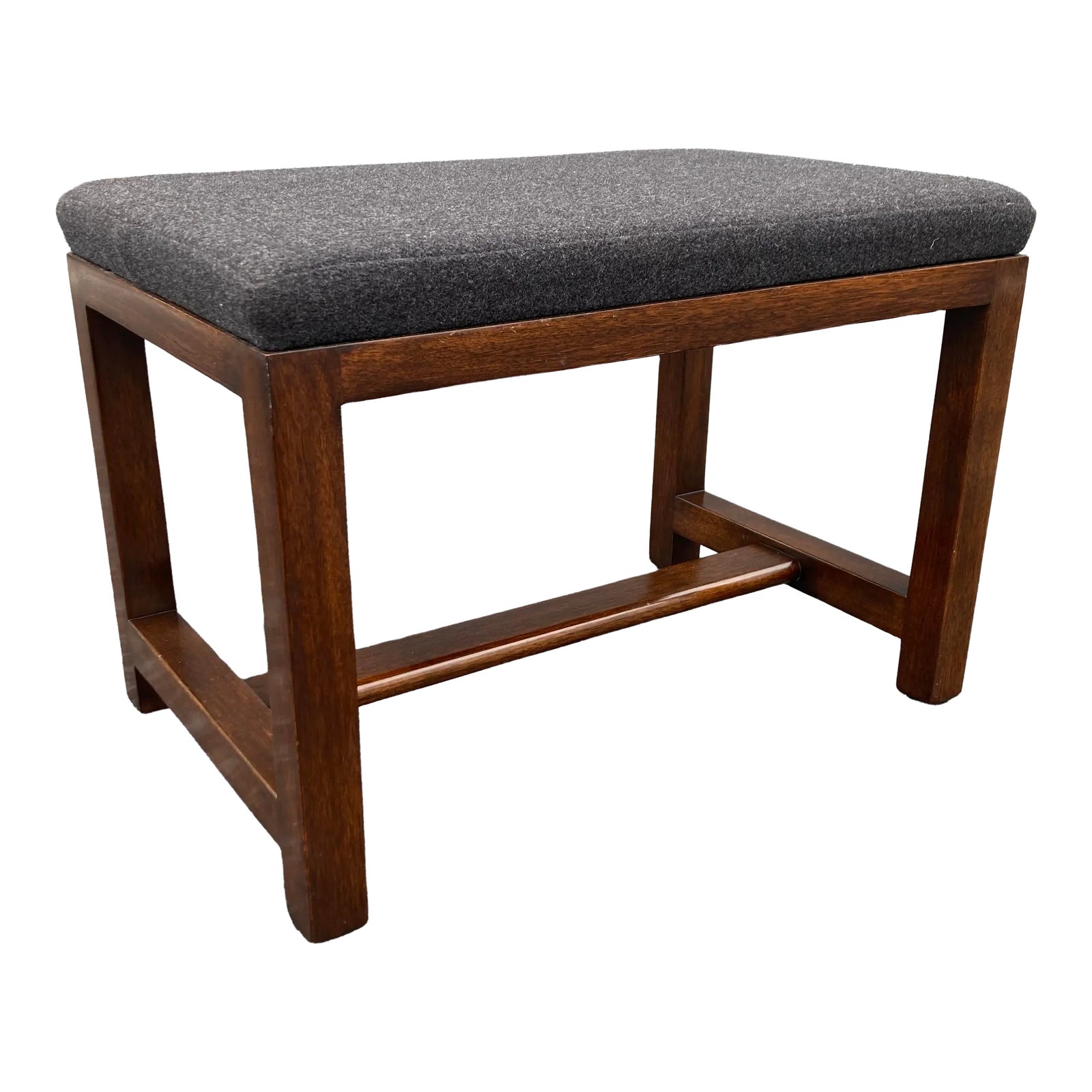 1960s Edward Wormley for Dunbar Mahogany & Grey Fabric Stool | Chairish