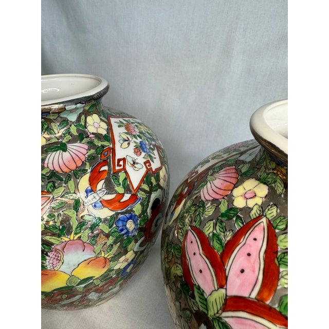 Brick Red Mid Century Floral Chinoiserie Glazed Ceramic Ginger Jars, a Pair For Sale - Image 8 of 12