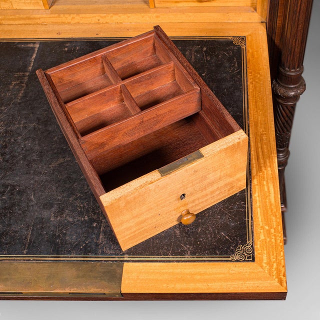 Antique Tallboy Correspondence Desk, French, Kingwood, Escritoire, Victorian For Sale - Image 11 of 12