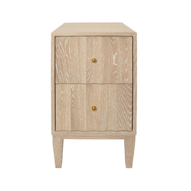 Wood Matthew Izzo Home Hammond Fluted Cerused Oak Two Drawer Side Table With Brass Knobs For Sale - Image 7 of 7