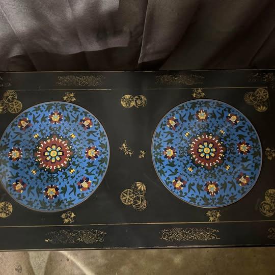 Vintage Chinese Cloisonne Inset Ebonized Low Cocktail / Coffee Table For Sale - Image 4 of 7