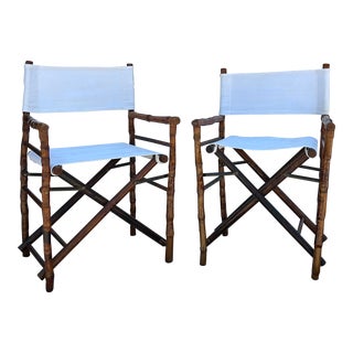 Pair of Vintage Bamboo Directors Chairs For Sale