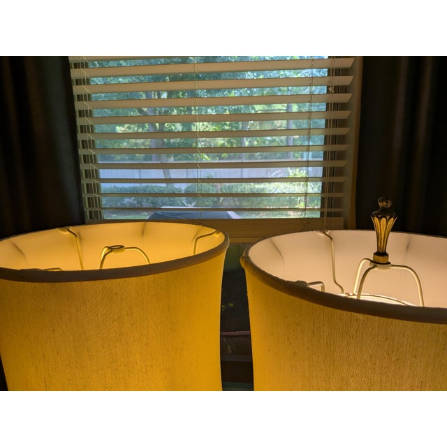 Mid 20th Century Hollywood Regency Rembrandt Brass Lamps With Original Shades - A Pair For Sale - Image 11 of 12