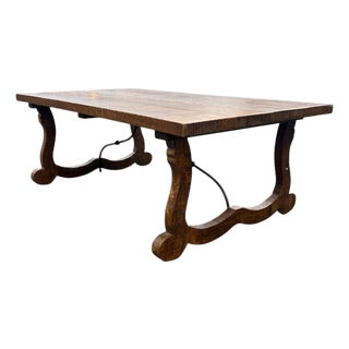 Vintage Solid Wood Trestle Dining Table For Sale