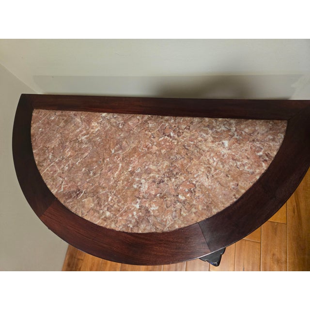Chinese Mid 20th Century Chin Hua Carved Rosewood Demilune Console Table For Sale - Image 3 of 3