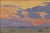 This oil on linen painting captures a serene sunset, where vibrant hues of orange and purple blend seamlessly into the...