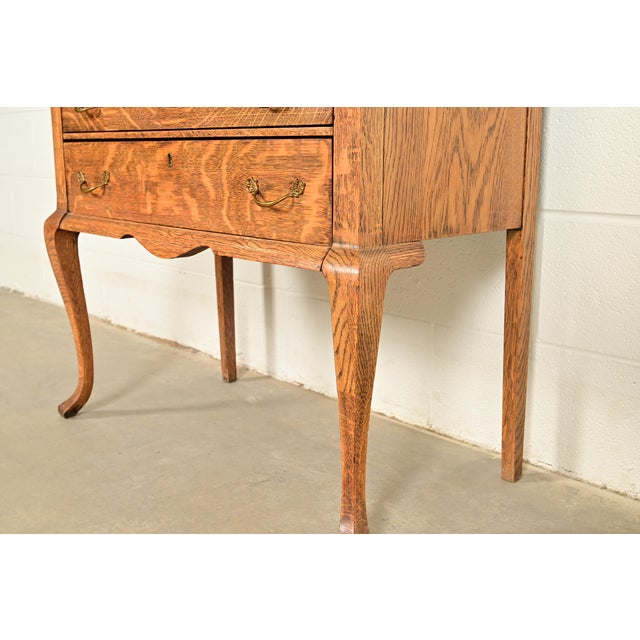 Berkey & Gay Style Antique Victorian Tiger Oak Slant Front Secretary Desk, Circa 1900 For Sale - Image 10 of 14