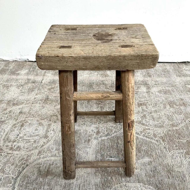 Mid-Century Modern Early 20th Century Vintage Elm Wood Stool For Sale - Image 3 of 11