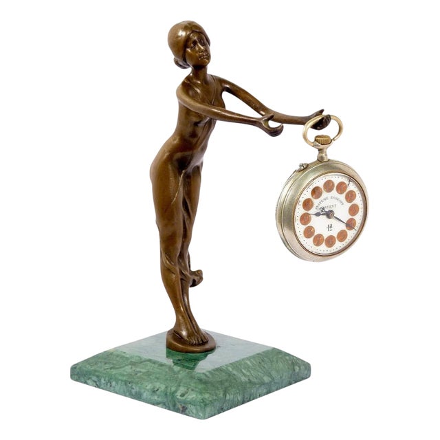 Art Nouveau Patinated Bronze Pocket Watch Holder For Sale