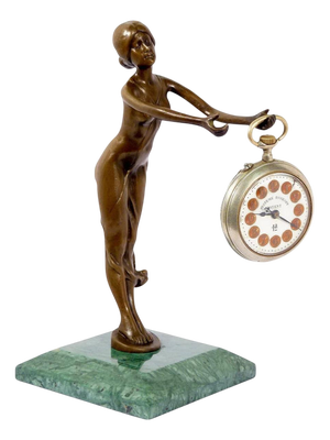 Art Nouveau Patinated Bronze Pocket Watch Holder