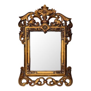 Vintage Rococo Gold Gilt Tone With Red Accents Small Wall Mirror For Sale
