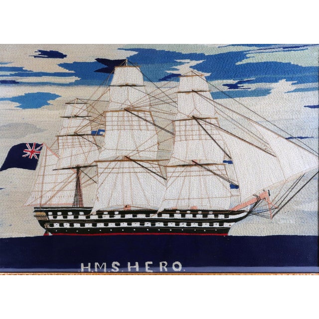 Mid 19th Century British Sailor's Woolwork of Royal Navy Ship HMS Hero For Sale - Image 5 of 8