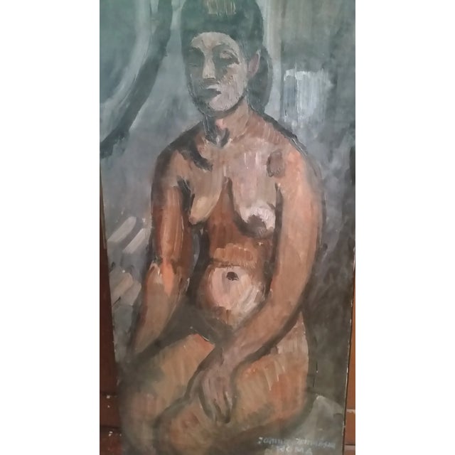 A compelling piece of art, this dark, somber nude is the product of Janina Domanska (1913-1995), a Polish Concentration...