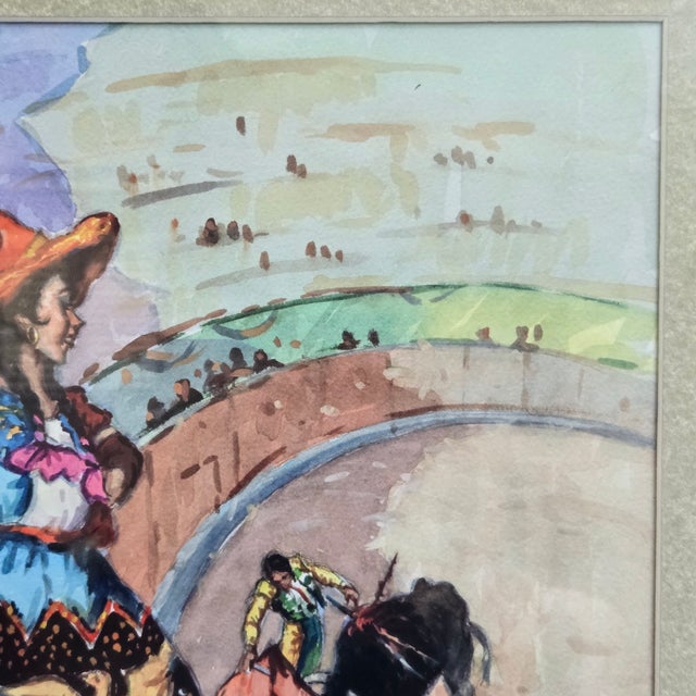 Lorenzo Castñeda 2010 "La Fiesta" Framed Watercolor 23"h X 19"w Beautiful Colorful Western Piece For Sale - Image 4 of 13