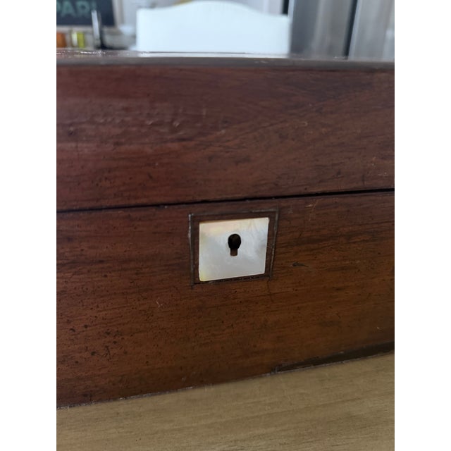 Shell Antique Mahogany Writing Box, Victorian Document Box, Mother of Pearl Inlay, English Jewelry Box With Secret Drawer For Sale - Image 7 of 10