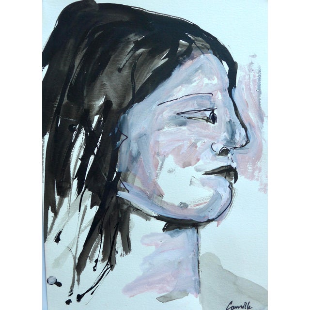 Contemporary Camille "Portrait" Ink and Gouache on Paper For Sale - Image 3 of 5
