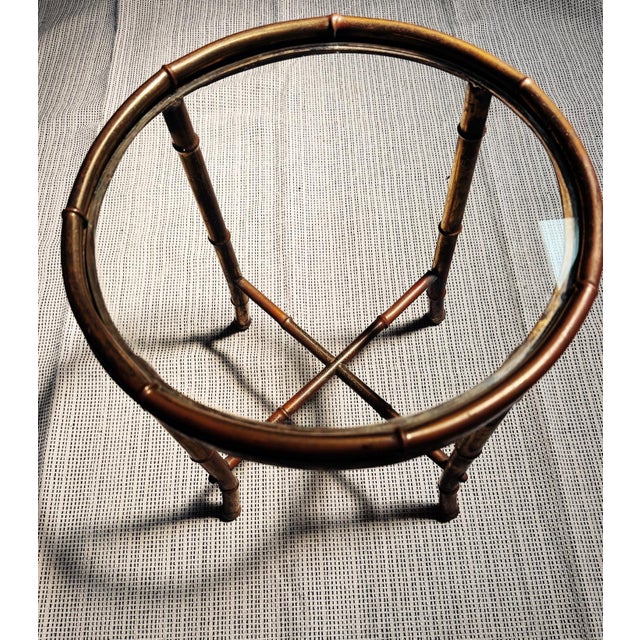 1970s 1970s Faux Bamboo Brass + Glass Petite Cocktail Table For Sale - Image 5 of 12