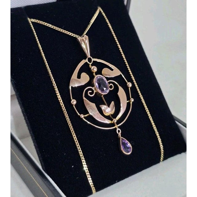 Art Nouveau 9ct Yellow Gold Amethyst Openwork Pendant, 1900 For Sale - Image 13 of 18