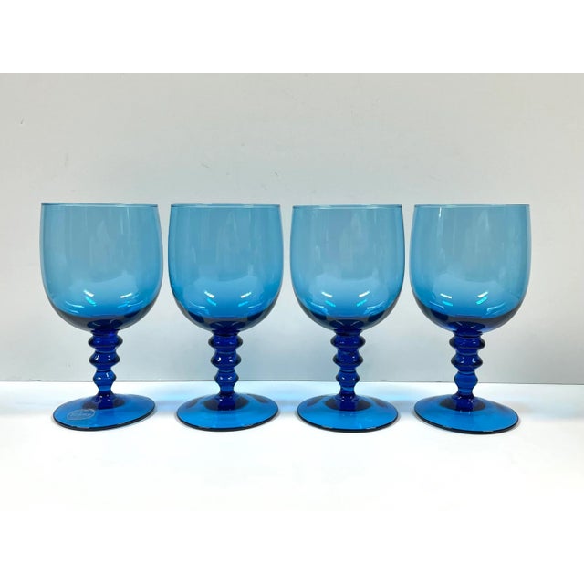 Mid 20th Century Vintage Mid-20th Century Hand Made Italian Blue Glass Goblets - Set of 4 For Sale - Image 5 of 12
