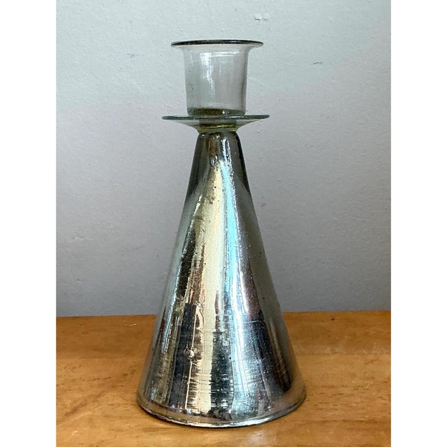 Silver Vintage Silvered Glass Candle Holder For Sale - Image 8 of 12