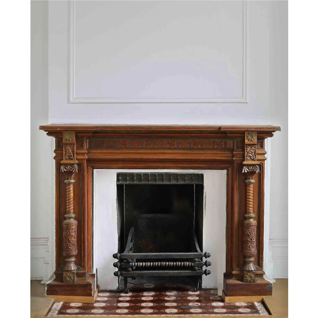 Brown Antique Hand Carved Walnut Mantel For Sale - Image 8 of 9