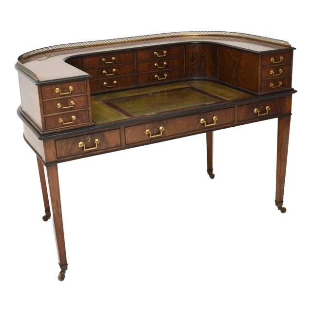 Carlton House Desk in Mahogany and Leather Top, 1890s For Sale
