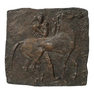 Mid-Century Modernist Equestrian Bronze Relief Plaque Signed Franz Mikorey For Sale